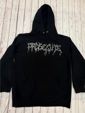 Prosecute Hoodie Men's Large Devil Skull Sequin Embellished Crystal Art Black